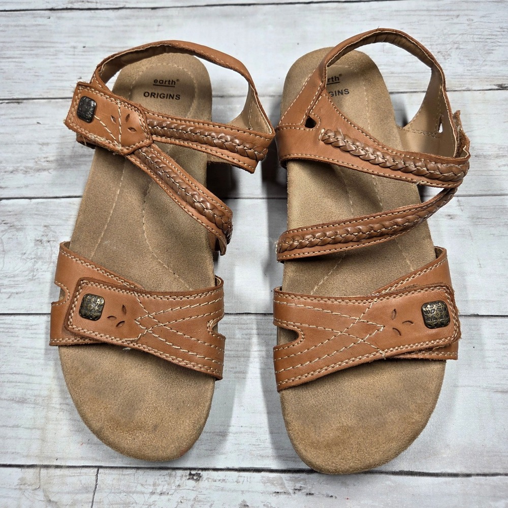 Earth Origins Bosk Benson Strappy Sandal Women 10M Alpaca Brown Leather Braided